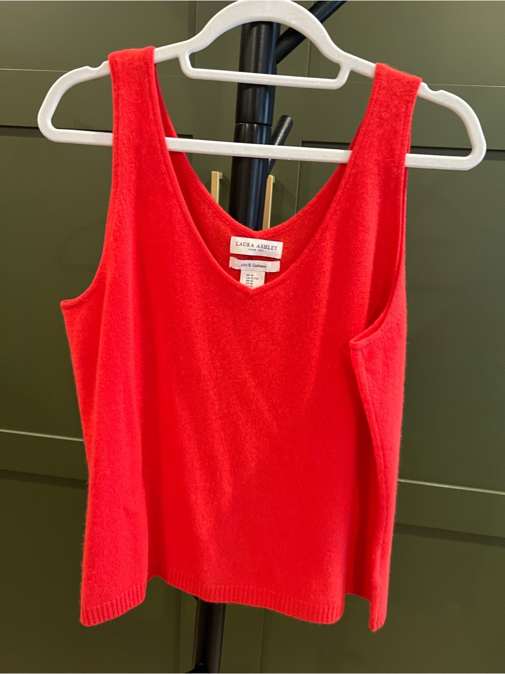 Laura Ashley Cashmere Poppy Red Sleeveless V-Neck Tank Top